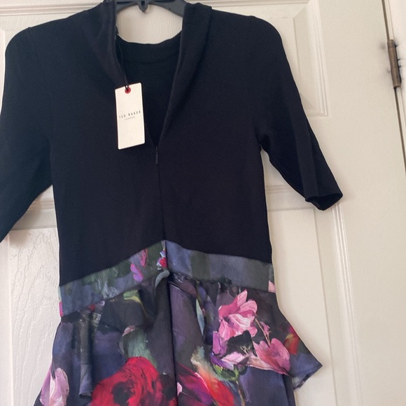 TED BAKER ROWANA Fitted Knit Bodice Dress With Ruffle Skirt - Picture 6 of 6